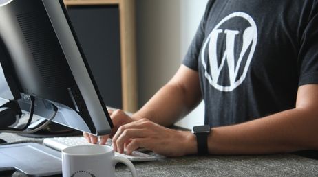 Person working on WordPress at a computer
