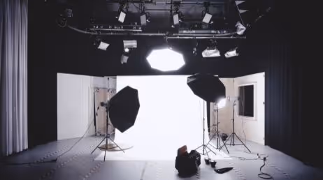 Professional photo studio setup with lighting equipment