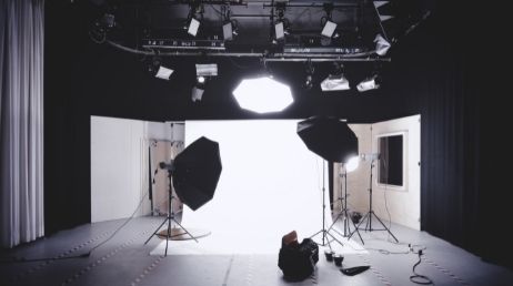 Professional photo studio setup with lighting equipment