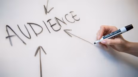 Hand drawing arrows pointing to the word Audience