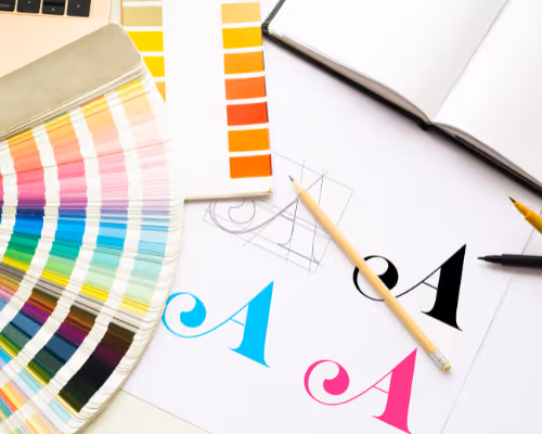 Color palette and typography design on desk