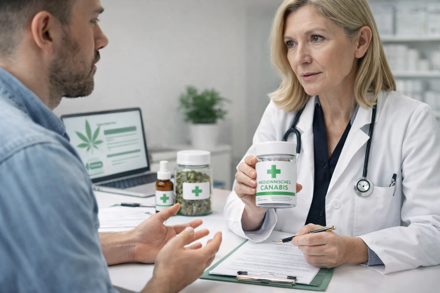 Ärztliche Beratung zur Prüfung einer medizinischen Indikation für eine Cannabis-Therapie