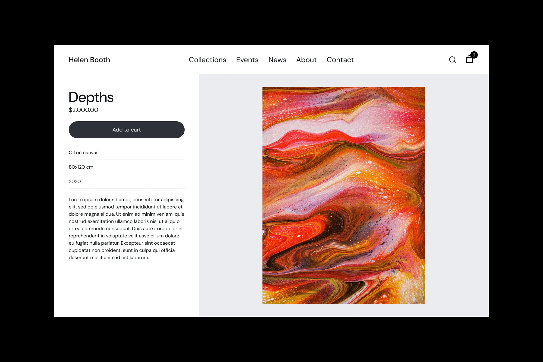 Abstract oil painting with swirling red, orange, pink, and gold colors on canvas.