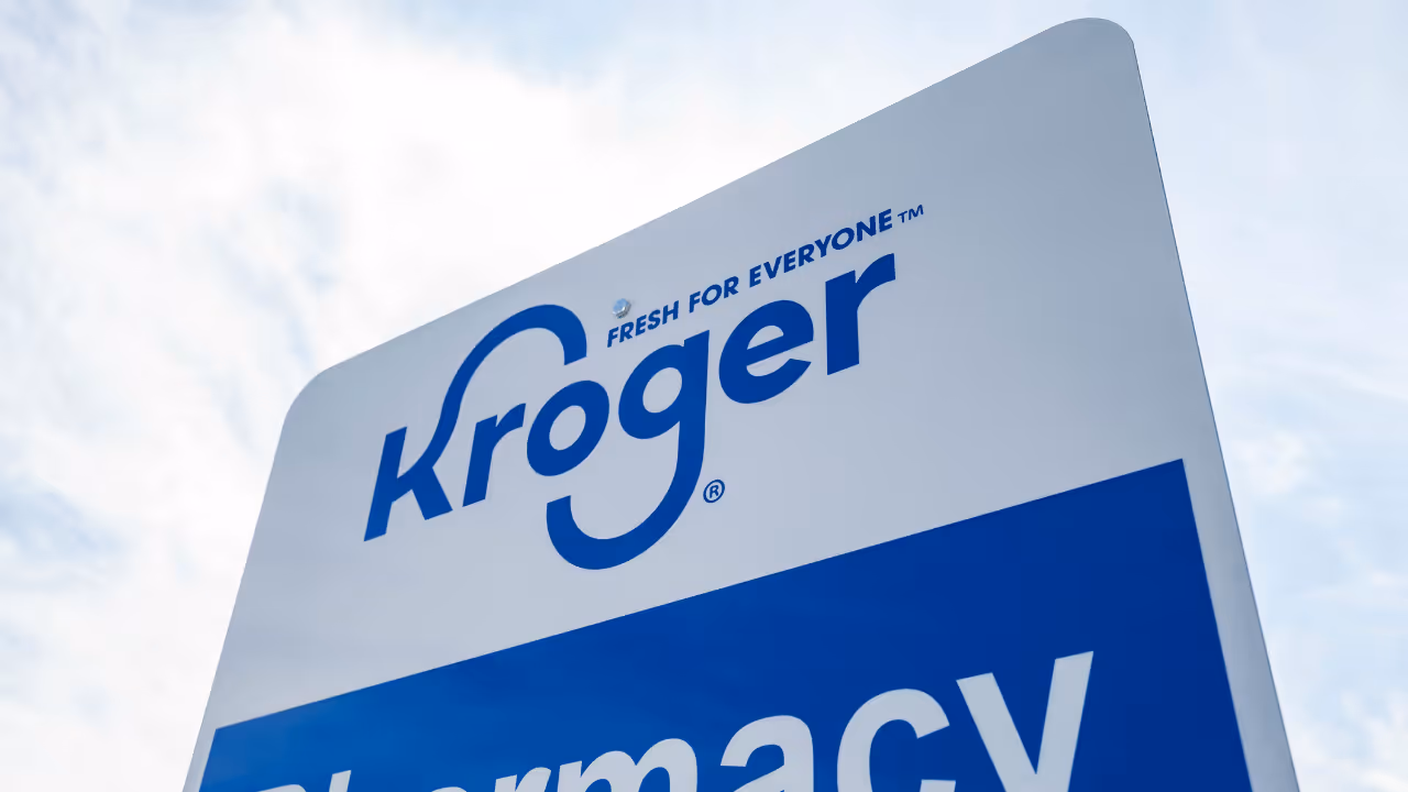 An exterior photograph of Kroger store signage