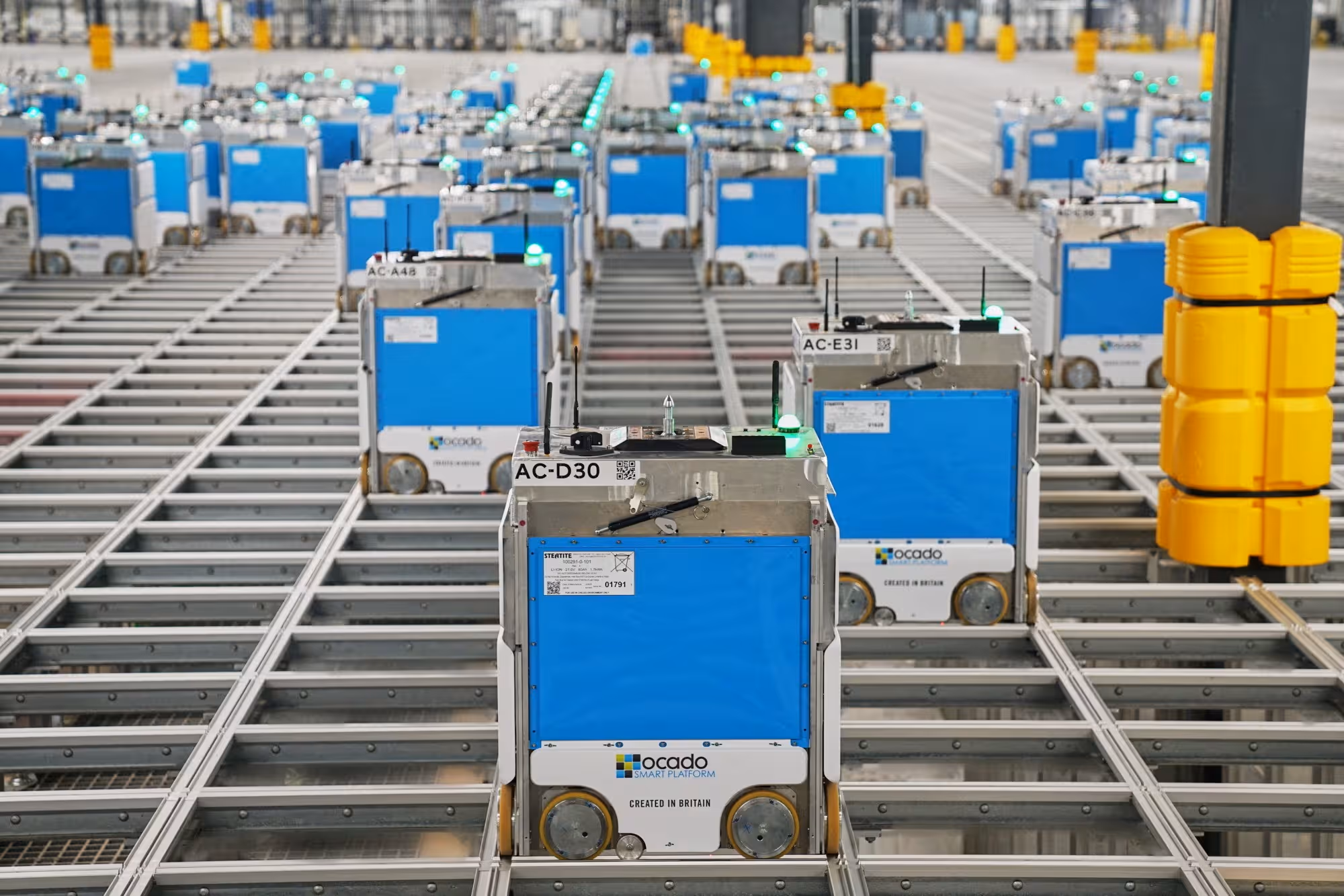 A photograph of warehouse automation technology