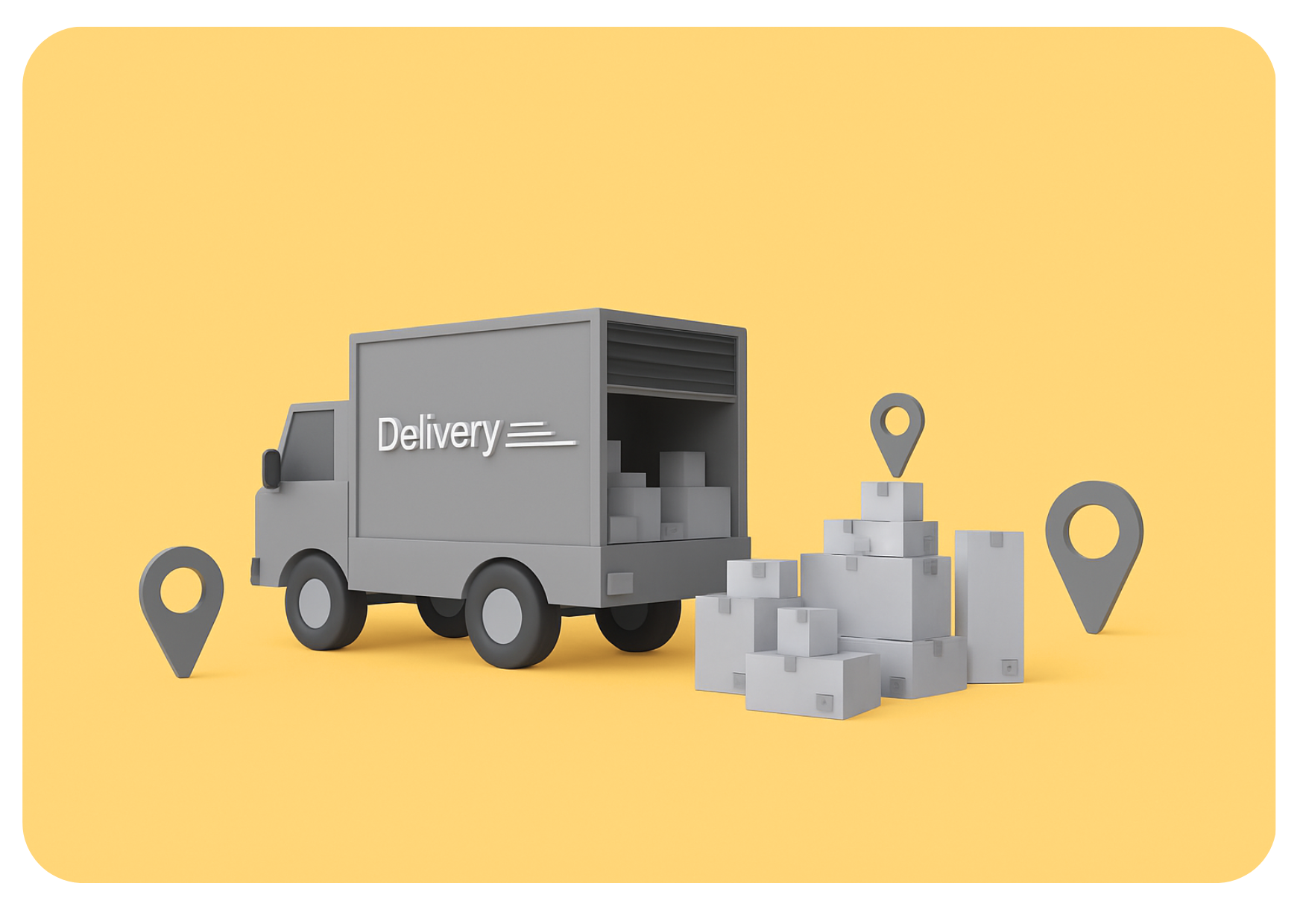 an illustration of a carrier truck and boxes