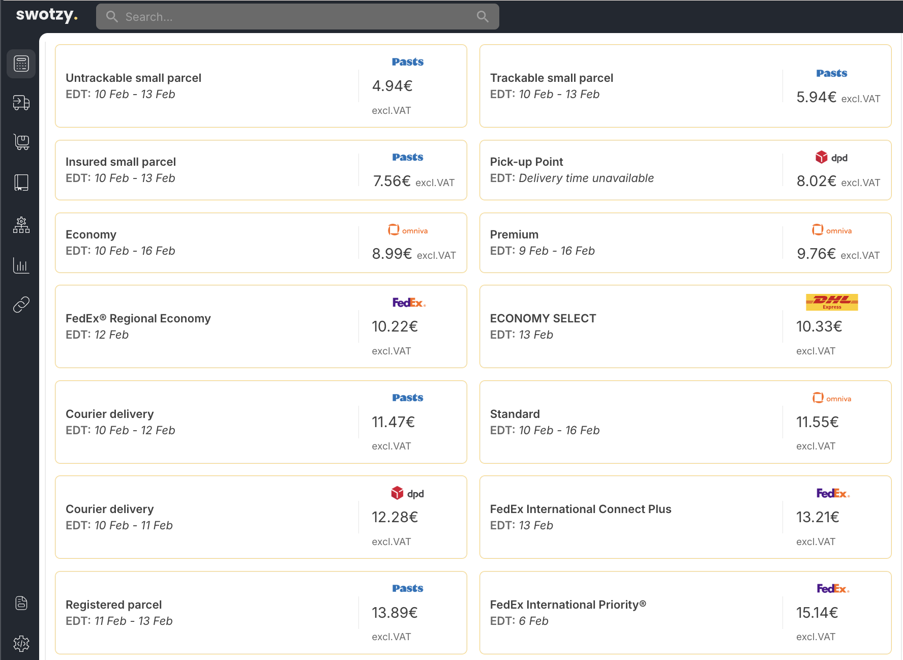 Swotzy sūtījumu cenas no Latvijas uz Īriju