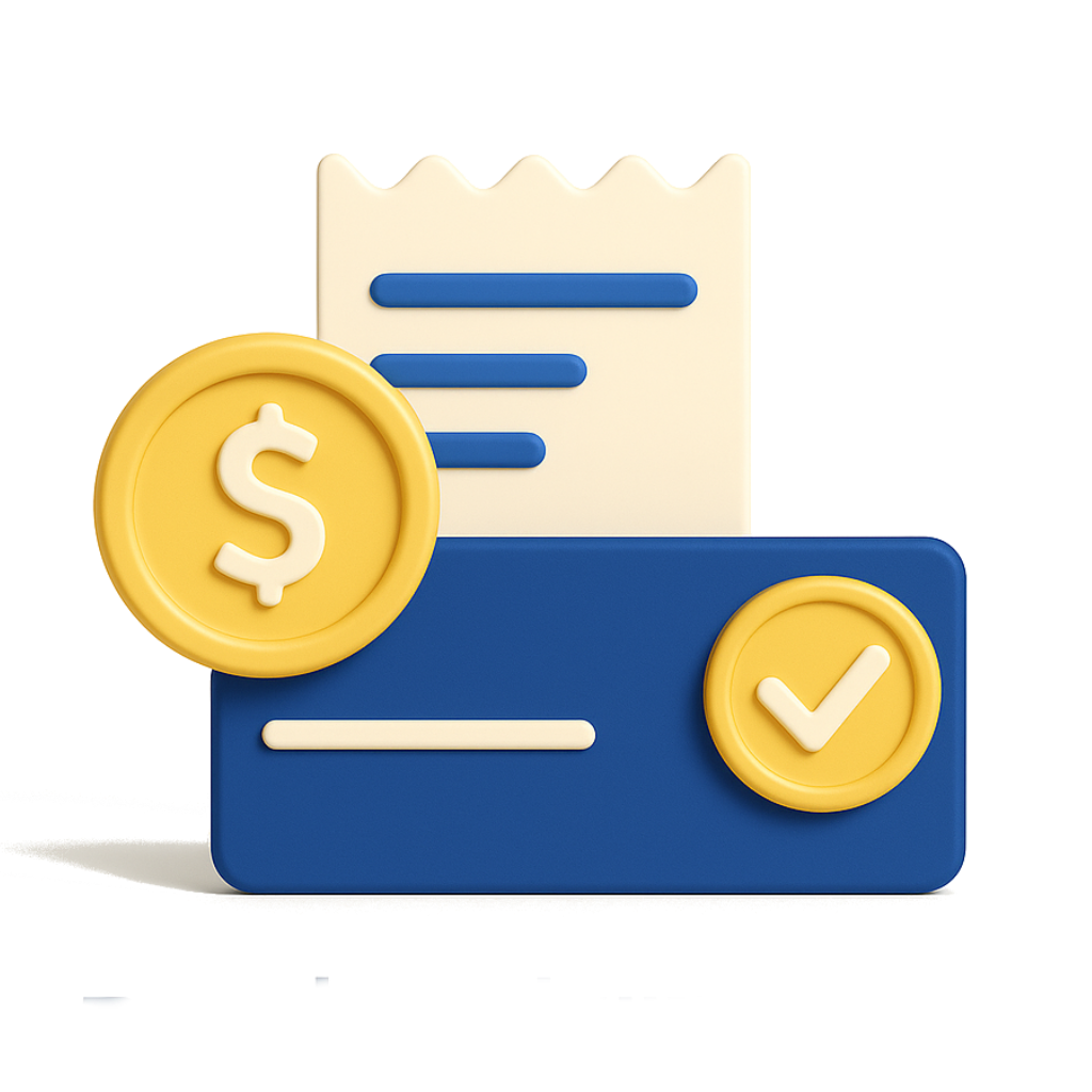 אייקון מסמך תשלום עם מטבע זהב