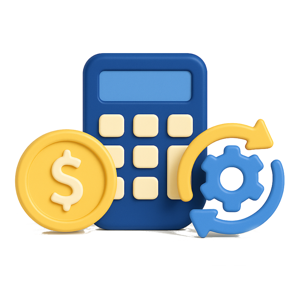 אייקון מכונת חישוב ומטבעות זהב