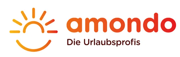 Logo von amondo mit einem stilisierten Sonnen-Symbol und dem Schriftzug Die Urlaubsprofis.
