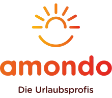 Amondo Firmenlogo mit stilisierter Sonne über dem Namen und dem Slogan ‚Die Unabhängige‘ darunter.