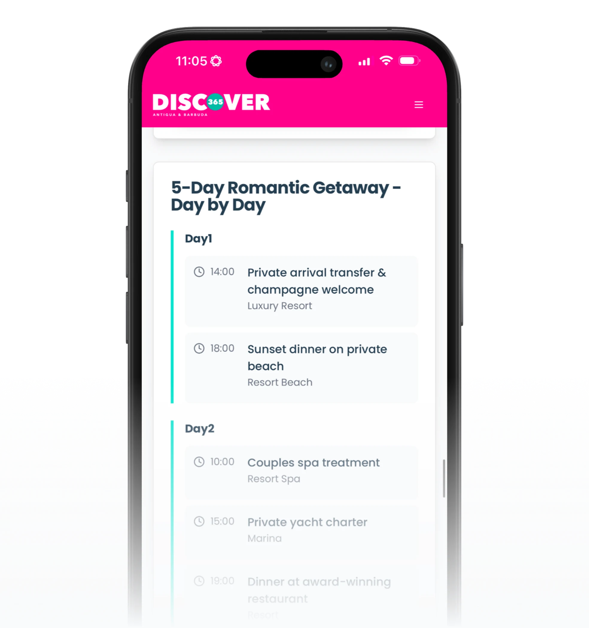 Discover 365 romantic getaway itinerary on smartphone screen