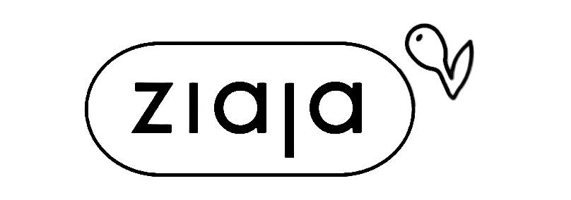 Ziaja logo featuring stylized text inside a rounded rectangle with a small flower icon on the right.