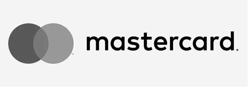 Mastercard logo with two overlapping circles and the text 'mastercard'.