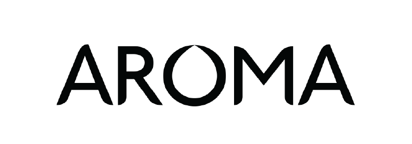 The word 'AROMA' in bold black uppercase letters on a white background.