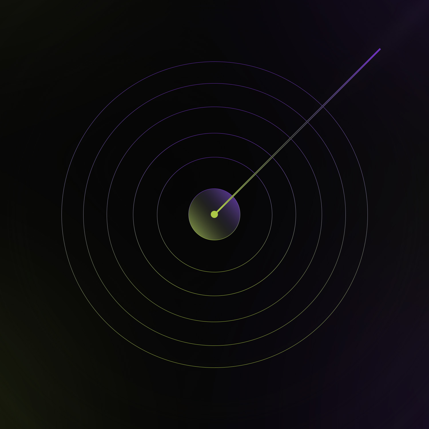 Zielscheibe mit konzentrischen Ringen vor dunklem Hintergrund und Pfeil, der das Zentrum trifft.