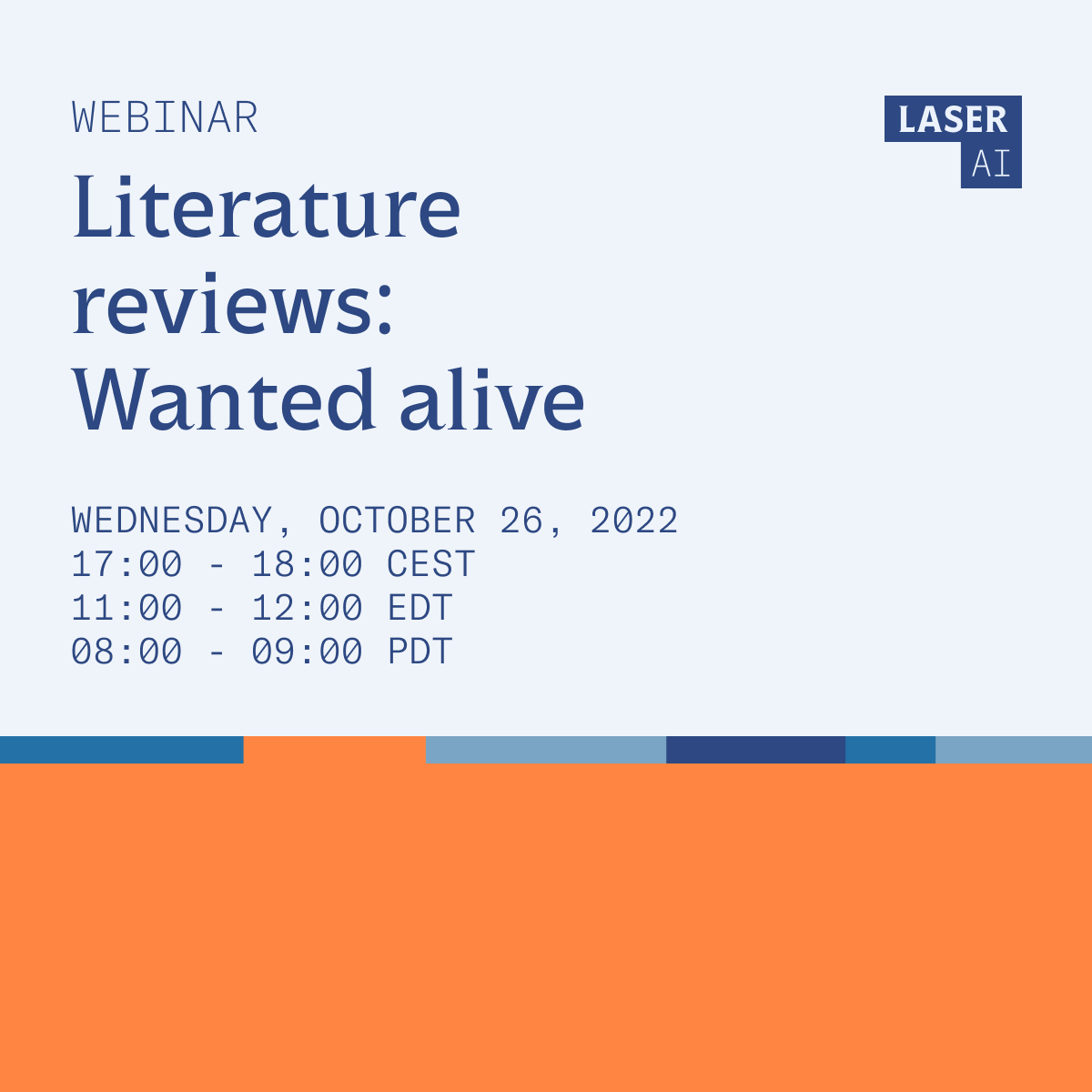 An image advertising Laser AI's webinar on Literature reviews.