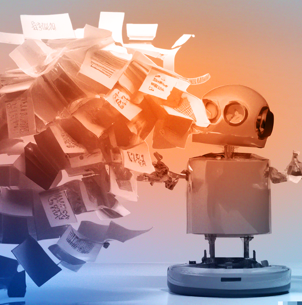 A futuristic AI robot organizing their workflow and documents