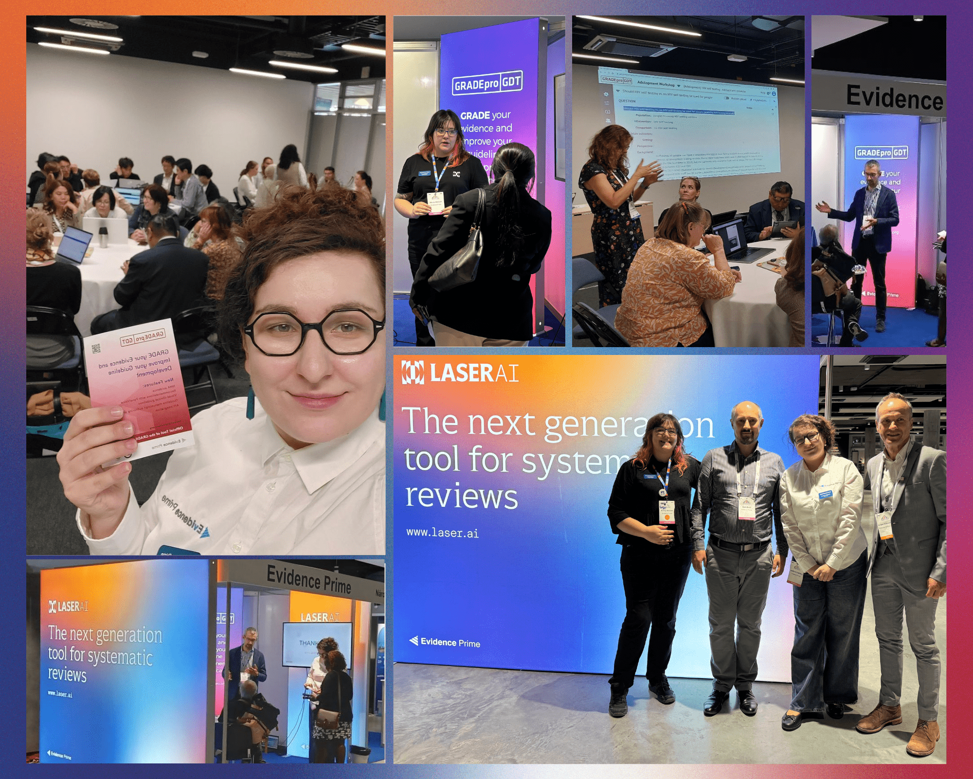 A collage of GRADEpro and Laser AI images from the Global Evidence Summit