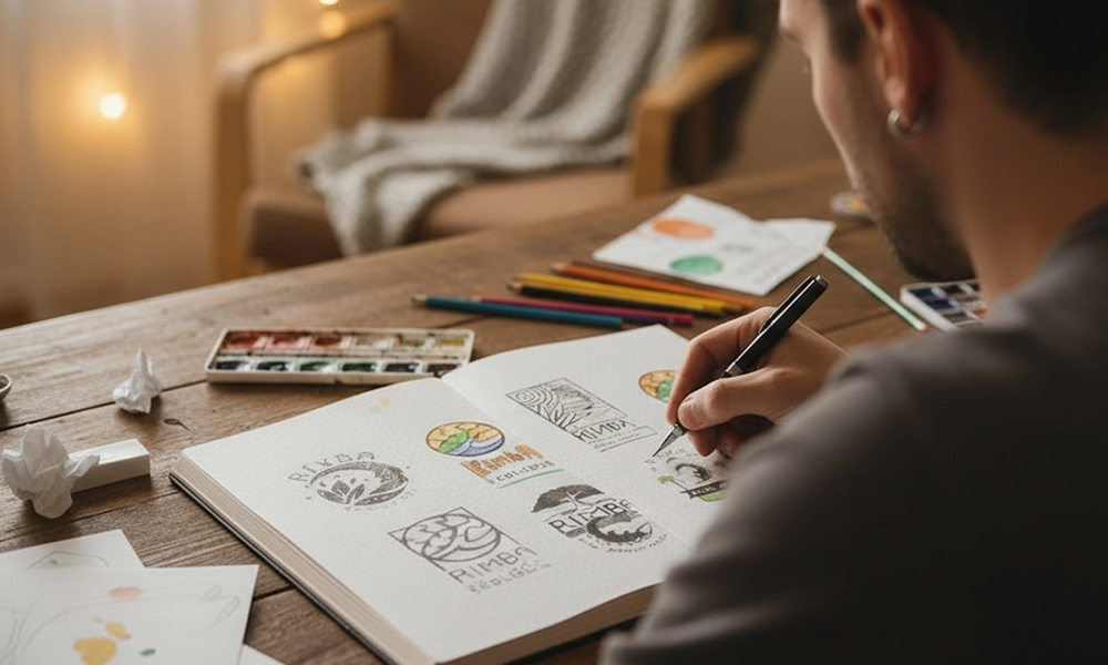 image of a logo design process for a graphic design studio