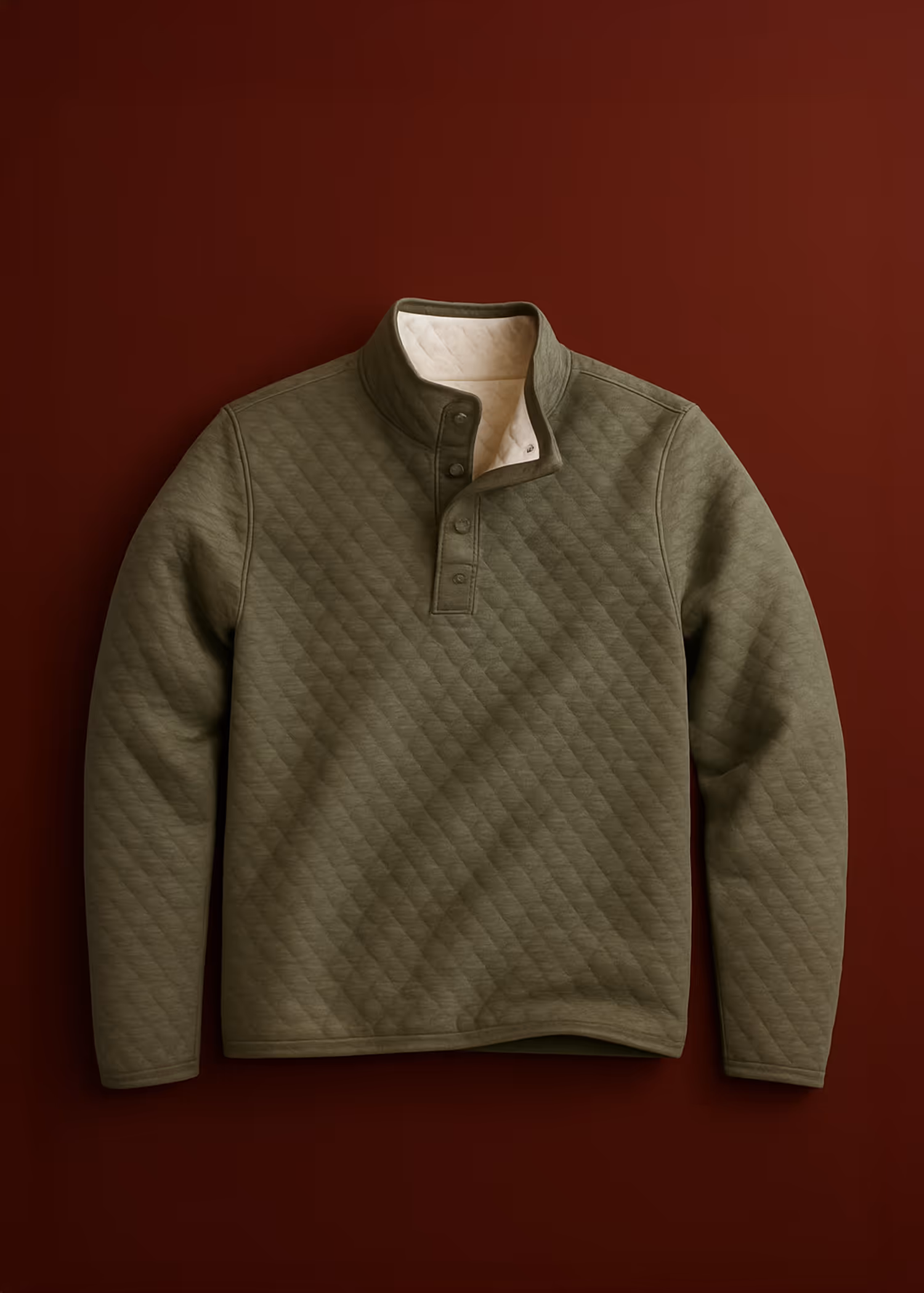 An olive green long sleeve button up sweater