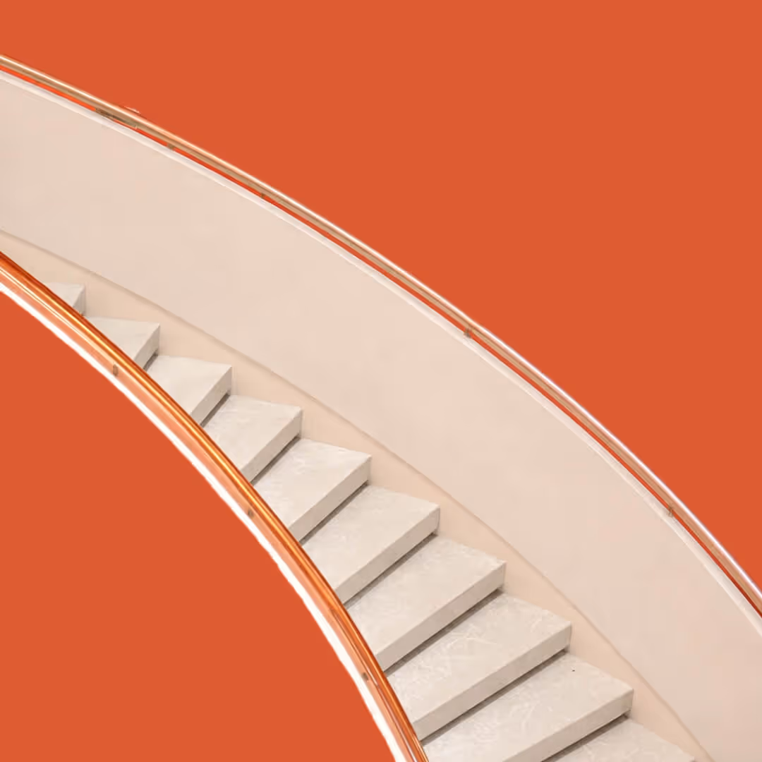 A staircase curving up and to the left.