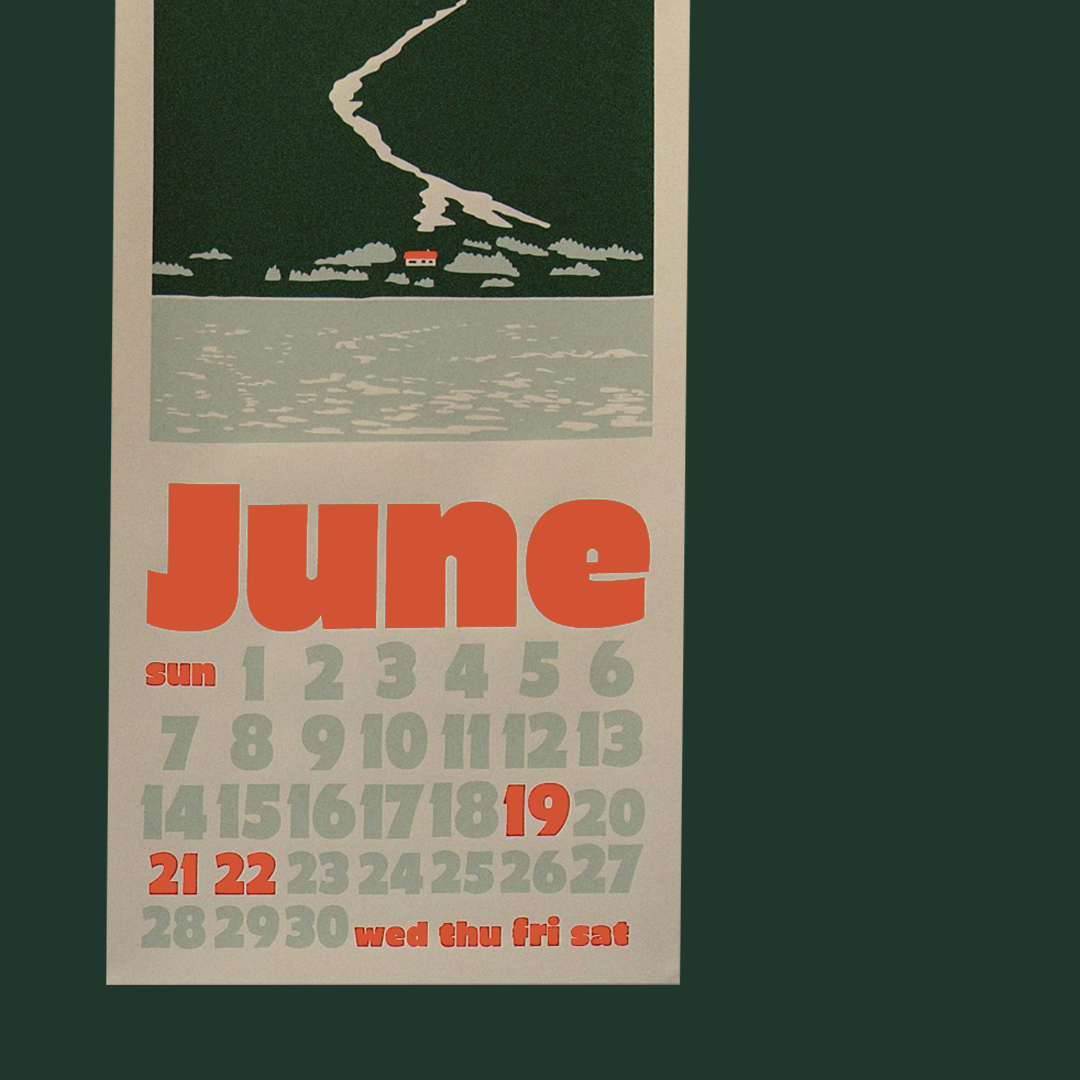 A june calendar on a green background.