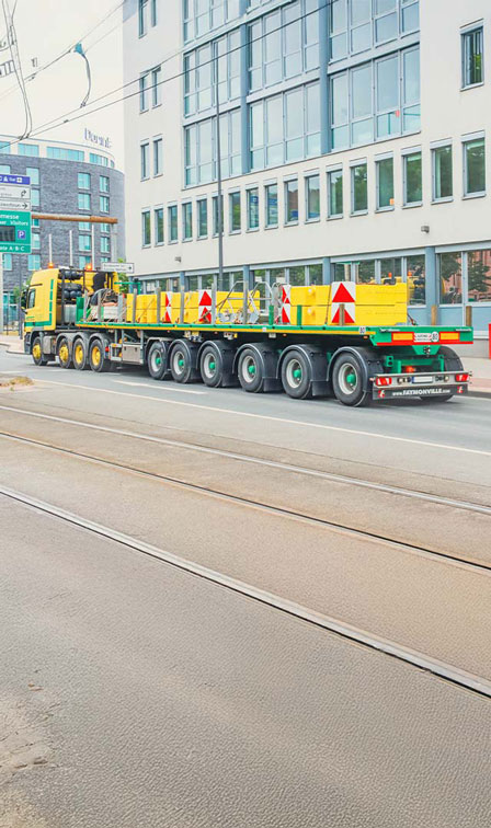 CargoMAX vehicles from the company Faymonville, loaded with crane weights.