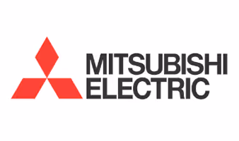 Mitsubishi Electric logo with three red diamond shapes forming a triangle to the left of the company name in black text.