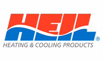 HEIL logo with red uppercase letters and blue wave design, accompanied by the text Heating & Cooling Products.