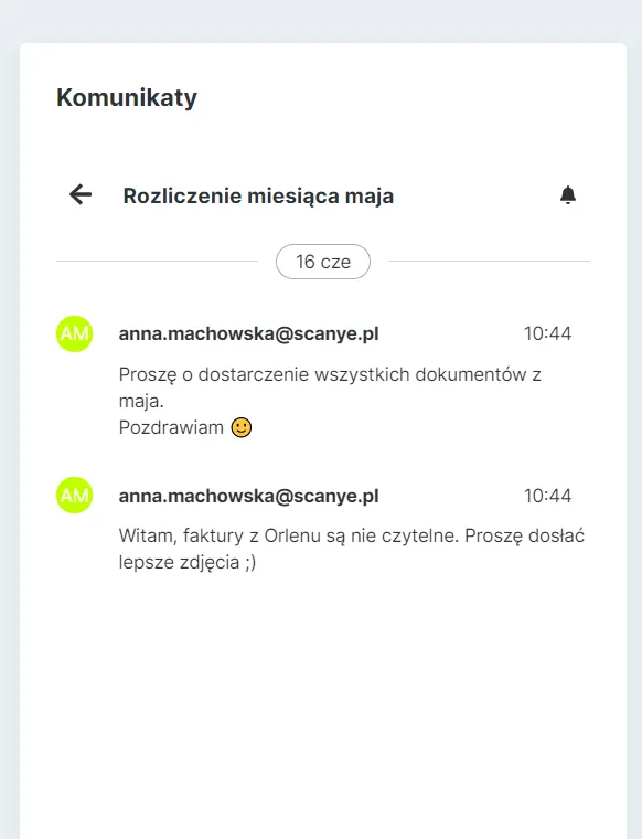 funkcje scanye - komunikat