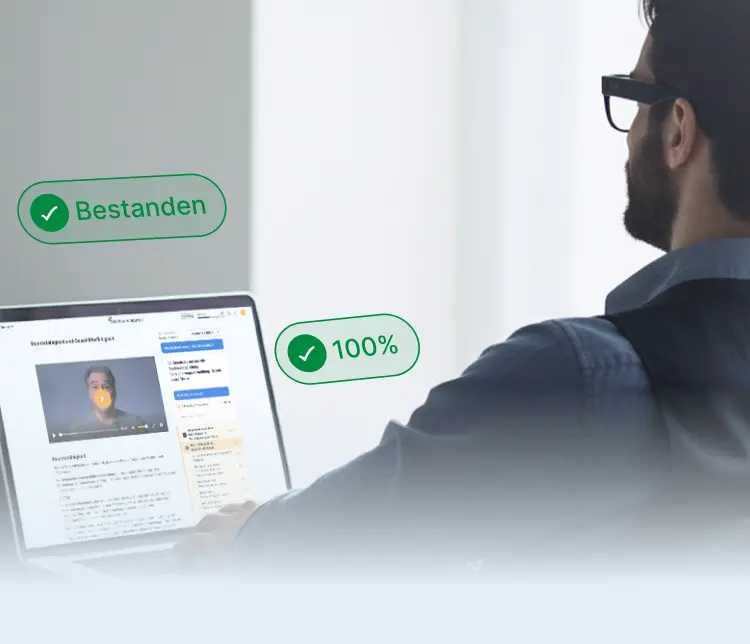 Mann am Notebook macht einen Kurs von Sachkundegurus