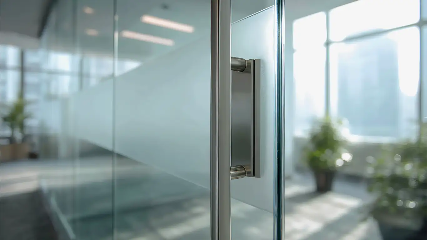 Kontorsfönster, med anpassad insynsskydd, av Jola Screen Halmstad.