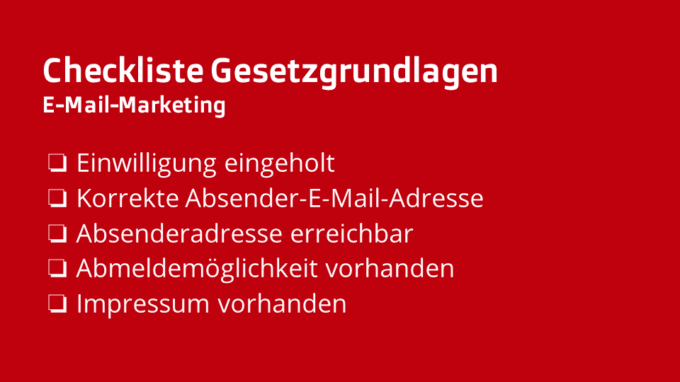 Gesetzgrundlagen E-Mail Marketing Checkliste