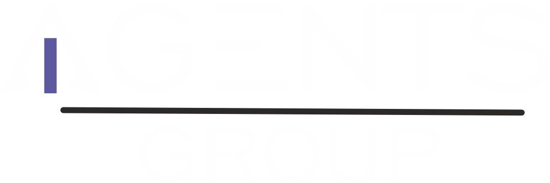Logo of AGENTS GROUP with a stylised purple vertical bar integrated in the letter A.