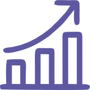 Bar chart with four vertical bars increasing in height from left to right and an arrow curving upwards above the bars representing growth or progress.