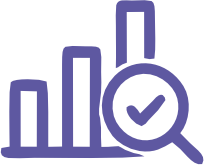 Icon of a bar chart with a magnifying glass and a checkmark indicating data verification.