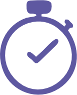 Purple stopwatch icon with a check mark inside.