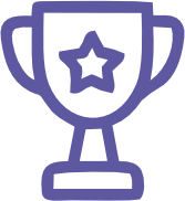 Purple trophy icon with a star in the center representing achievement or award.