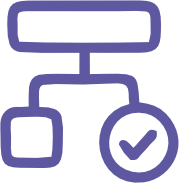 Simplified flowchart icon with a checkmark indicating approval or completion.