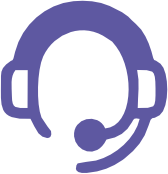 Purple headset with microphone icon representing customer service or support.
