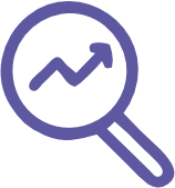 Magnifying glass with an upward trending graph line inside.