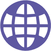 Icon of a globe representing global reach.
