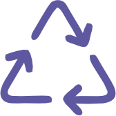 Hand-drawn recycling symbol with three arrows forming a triangle.