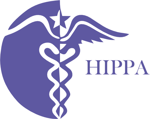 Purple caduceus symbol beside text reading HIPPA.