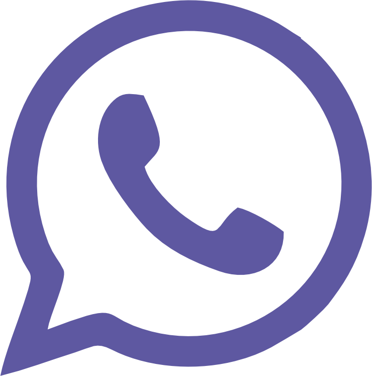 Purple WhatsApp logo with a phone handset inside a speech bubble.