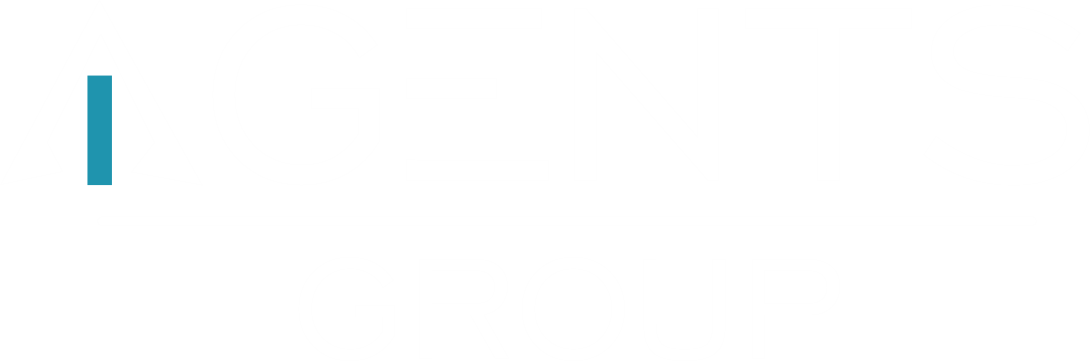 Agents Group logo with stylised letter A featuring a vertical blue bar.