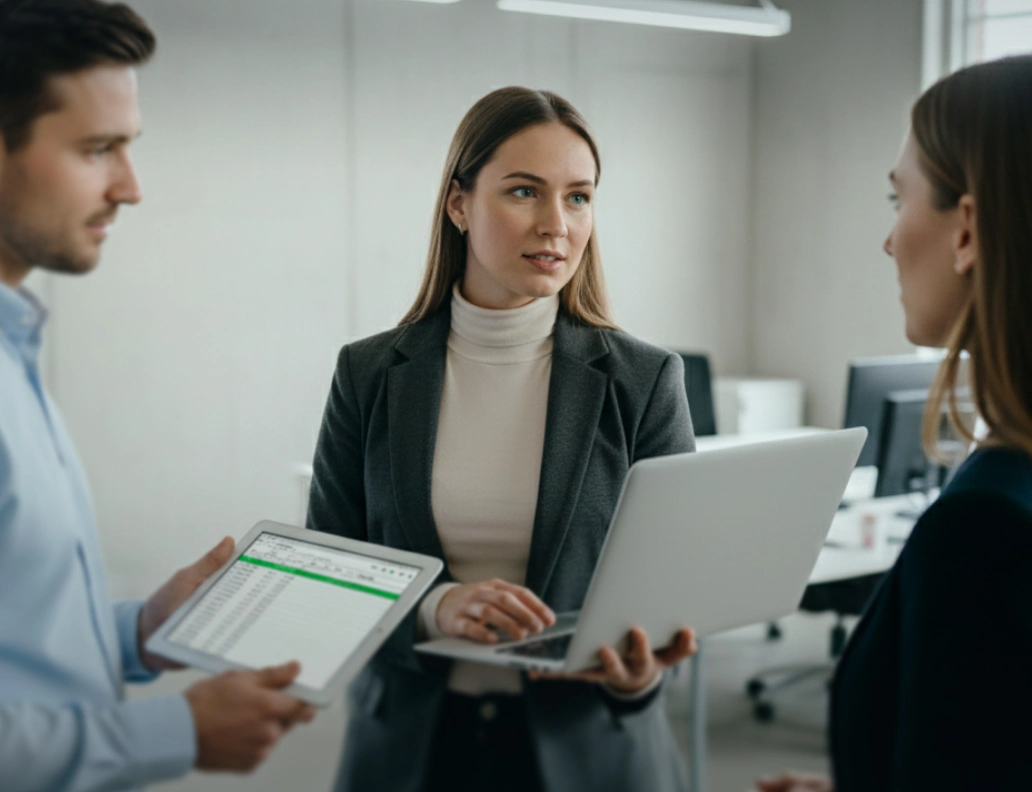 Six ZeitAI engineers working at computers in an office with large windows.