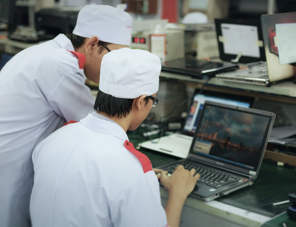 Two ZeitAI customers using their custom-built AI application on-site.