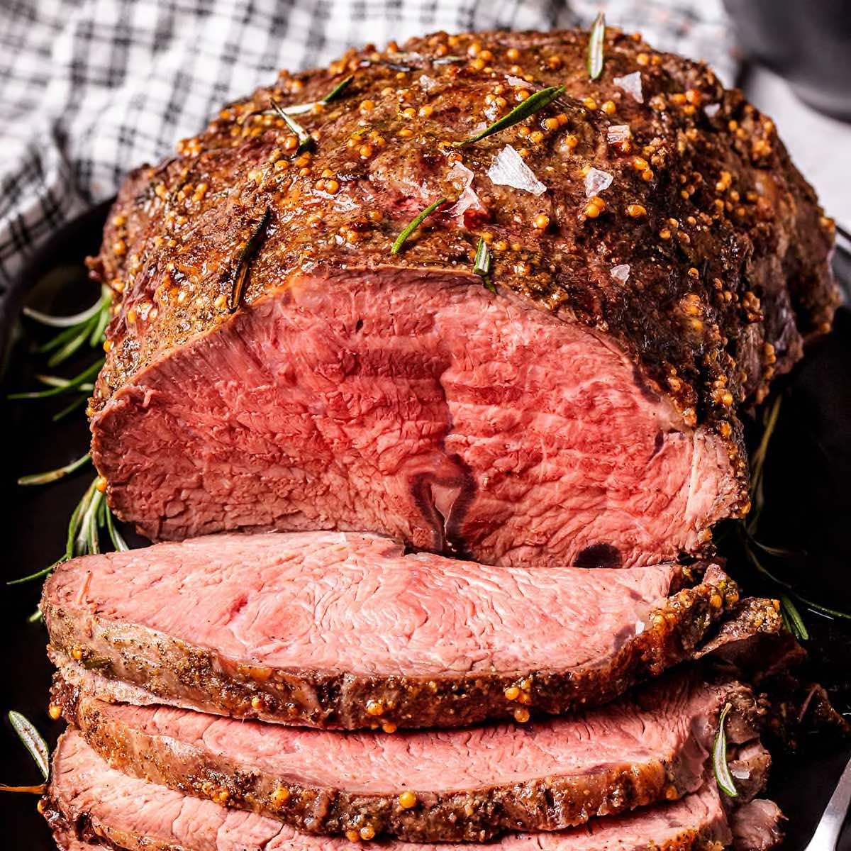 Grass-fed bottom round roast beef cut